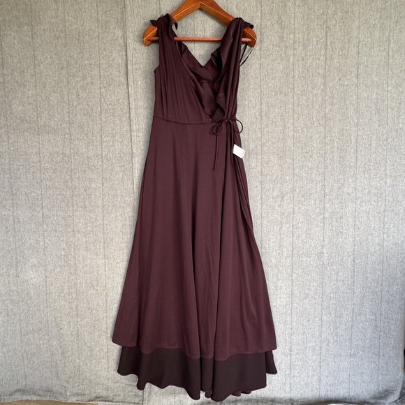 BHLDN Tansy Satin Charmeuse Deep Purple True Wrap Formal Maxi Dress Size 10 - Picture 9 of 17